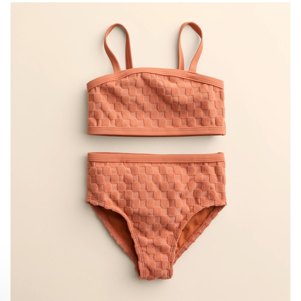 Little Co. Terry Cloth Checkered Two-Piece Swimsuit Bikini Set in Sunburn‎